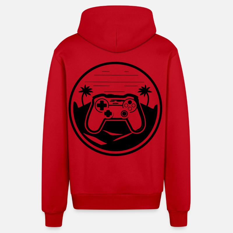 Graphismes de la manette de jeu - Veste à capuche bio décontractée fabriquée en UE - rouge