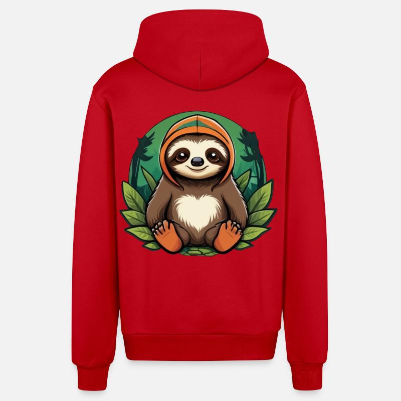 Paresseux dans la forêt - Veste à capuche bio décontractée fabriquée en UE - rouge