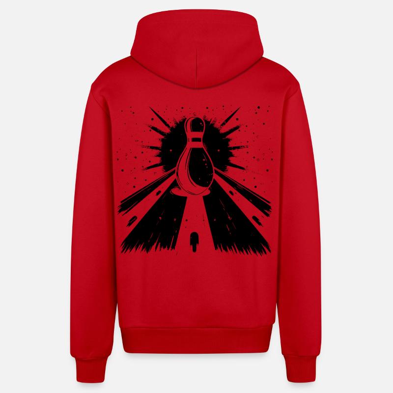 Graphique de quille de bowling - Veste à capuche bio décontractée fabriquée en UE - rouge