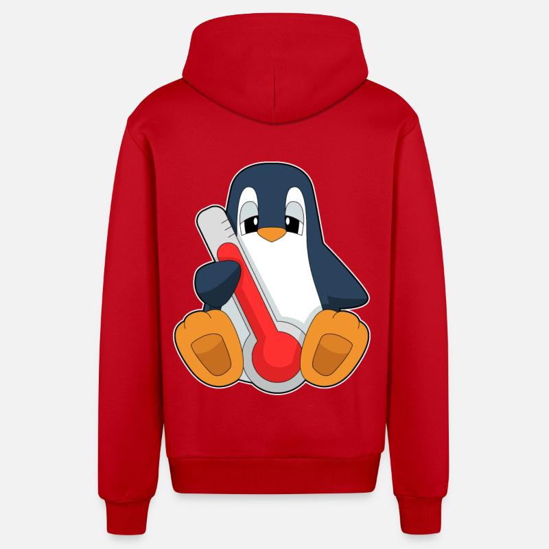 Thermomètre clinique Penguin - Veste à capuche bio décontractée fabriquée en UE - rouge