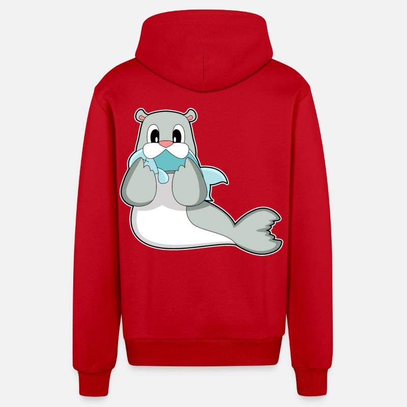 Poisson phoque - Veste à capuche bio décontractée fabriquée en UE - rouge