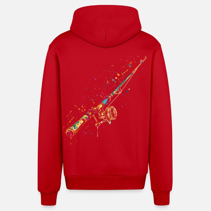 Graffiti de canne à pêche - Veste à capuche bio décontractée fabriquée en UE - rouge