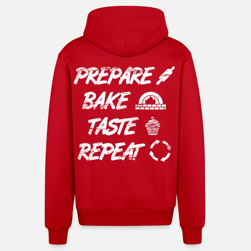 Préparer, cuire, goûter, répéter - Veste à capuche bio décontractée fabriquée en UE - rouge