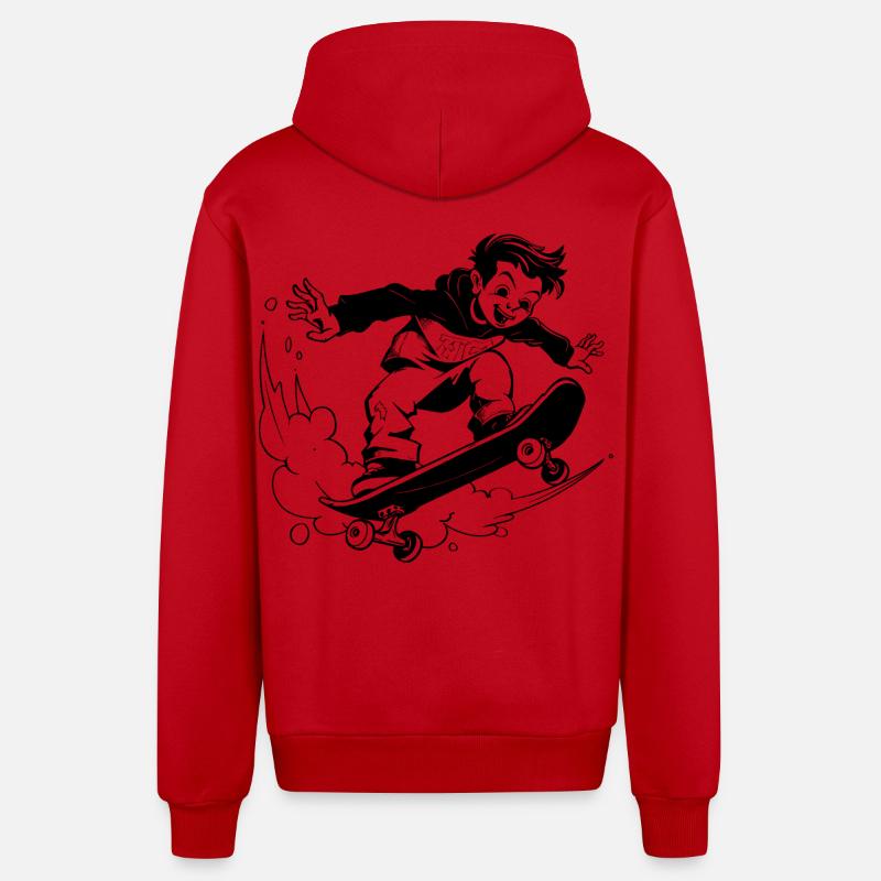 Garçon de skateboard de dessin animé - Veste à capuche bio décontractée fabriquée en UE - rouge