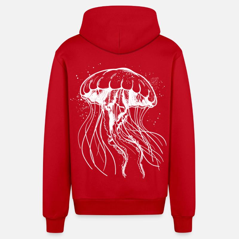 Motif Méduse Blanche - Méduse - Veste à capuche bio décontractée fabriquée en UE - rouge