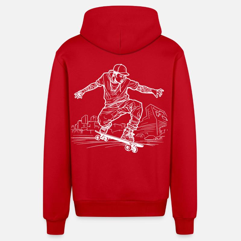 Dessin de skateboarder - Veste à capuche bio décontractée fabriquée en UE - rouge