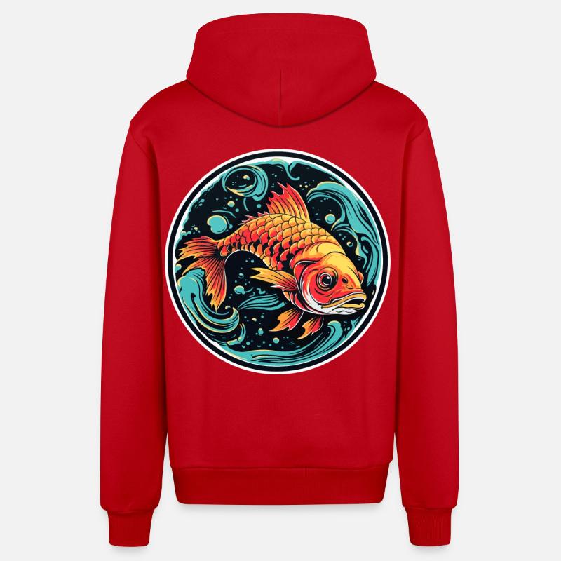 Illustration de poisson - Veste à capuche bio décontractée fabriquée en UE - rouge