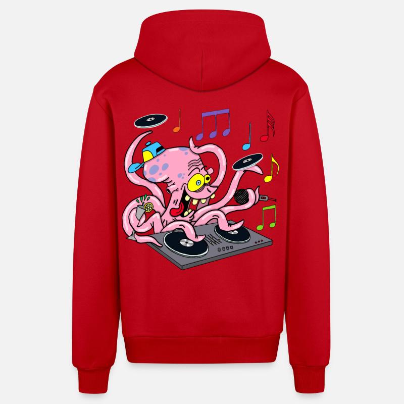 Pieuvre deejay - Veste à capuche bio décontractée fabriquée en UE - rouge