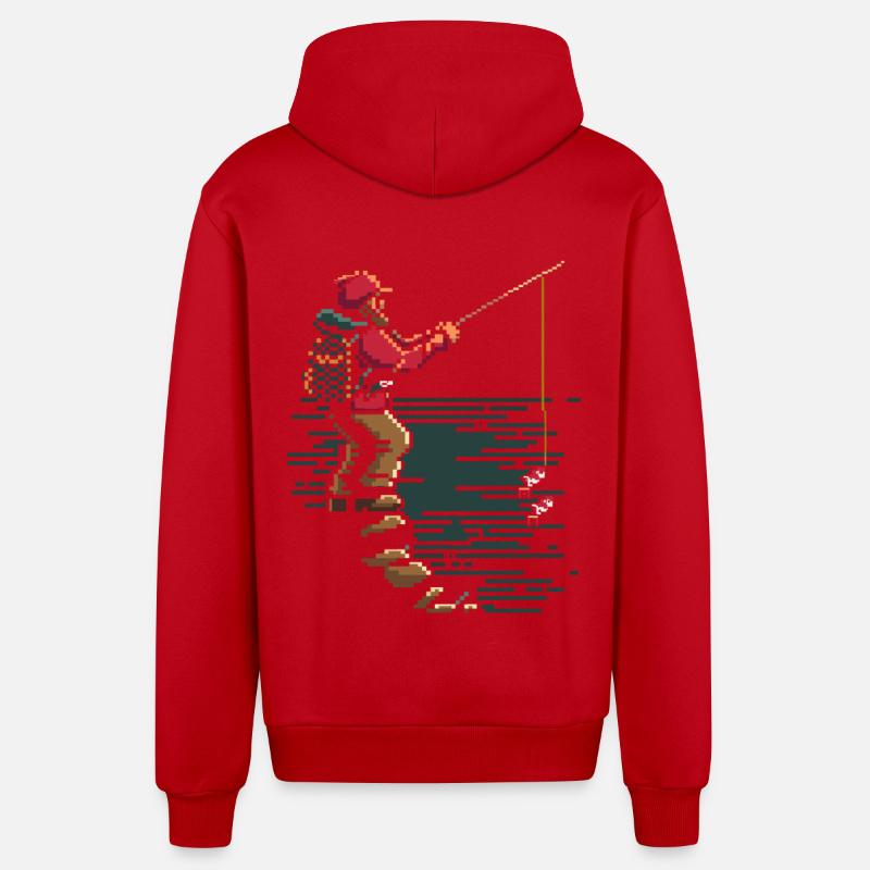 Graphique pixel de pêche - Veste à capuche bio décontractée fabriquée en UE - rouge