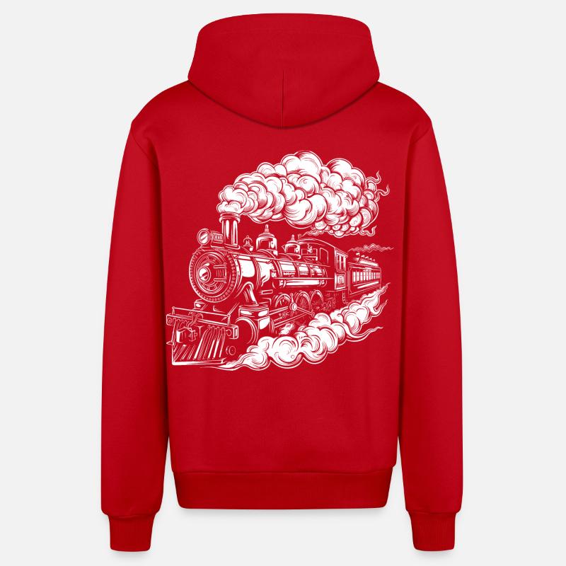 Graphiques de locomotives à vapeur - Veste à capuche bio décontractée fabriquée en UE - rouge