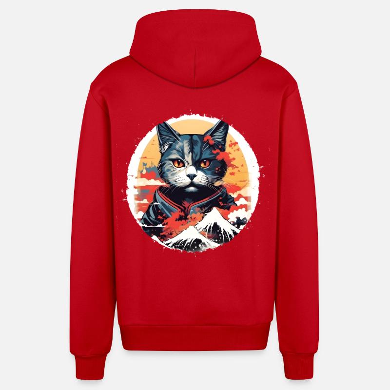Style manga chat - Veste à capuche bio décontractée fabriquée en UE - rouge