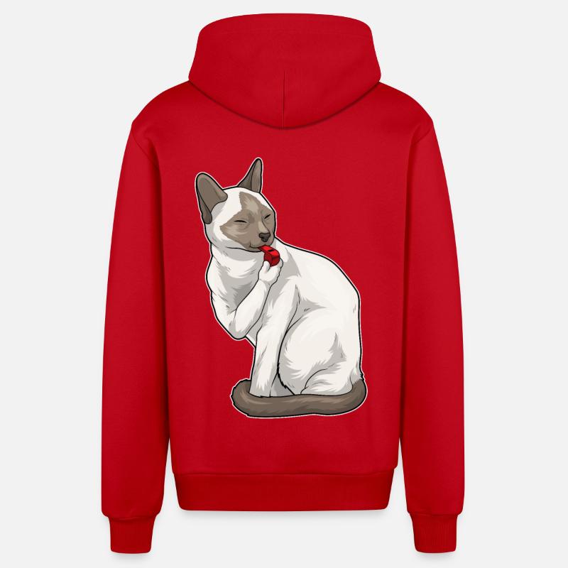 Siamese Cat Referee Whistle - Organic Relaxed Hooded Jacket Made in EU - red