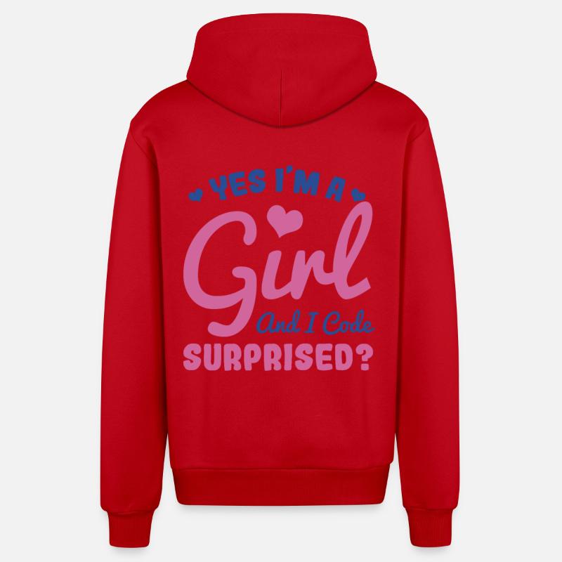 Fille et programmeuse - Veste à capuche bio décontractée fabriquée en UE - rouge