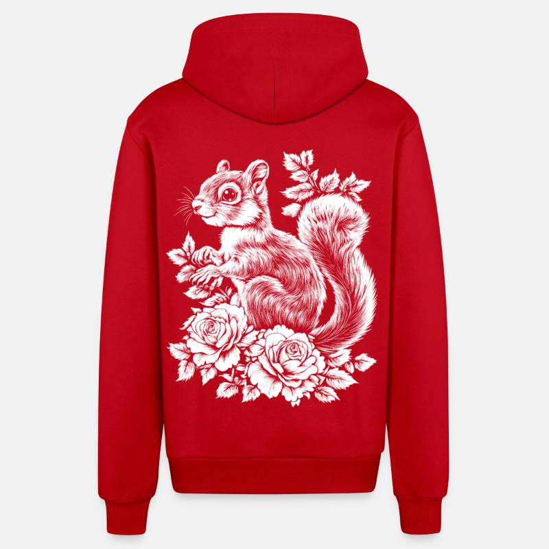 Croissant Rose Fleurs Esthétique Écureuil - Veste à capuche bio décontractée fabriquée en UE - rouge