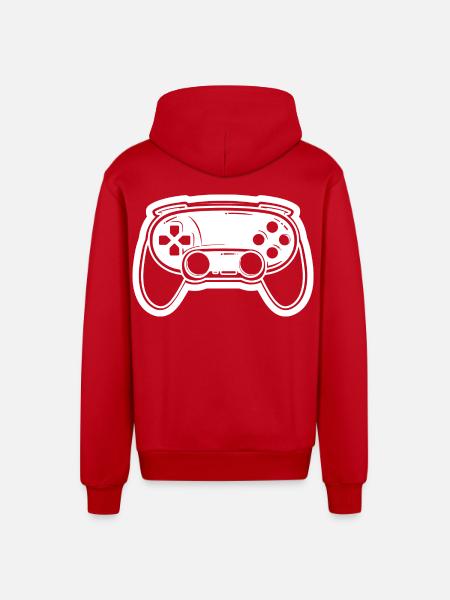 Video Game Controller Drawing - Organic Relaxed Hooded Jacket Made in EU - red