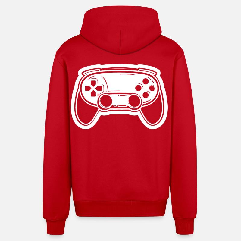 Video Game Controller Drawing - Organic Relaxed Hooded Jacket Made in EU - red