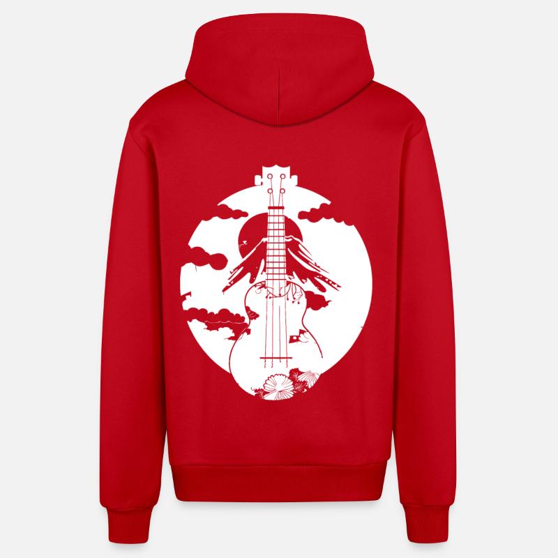 Ukulele Graphics - Organic Relaxed Hooded Jacket Made in EU - red