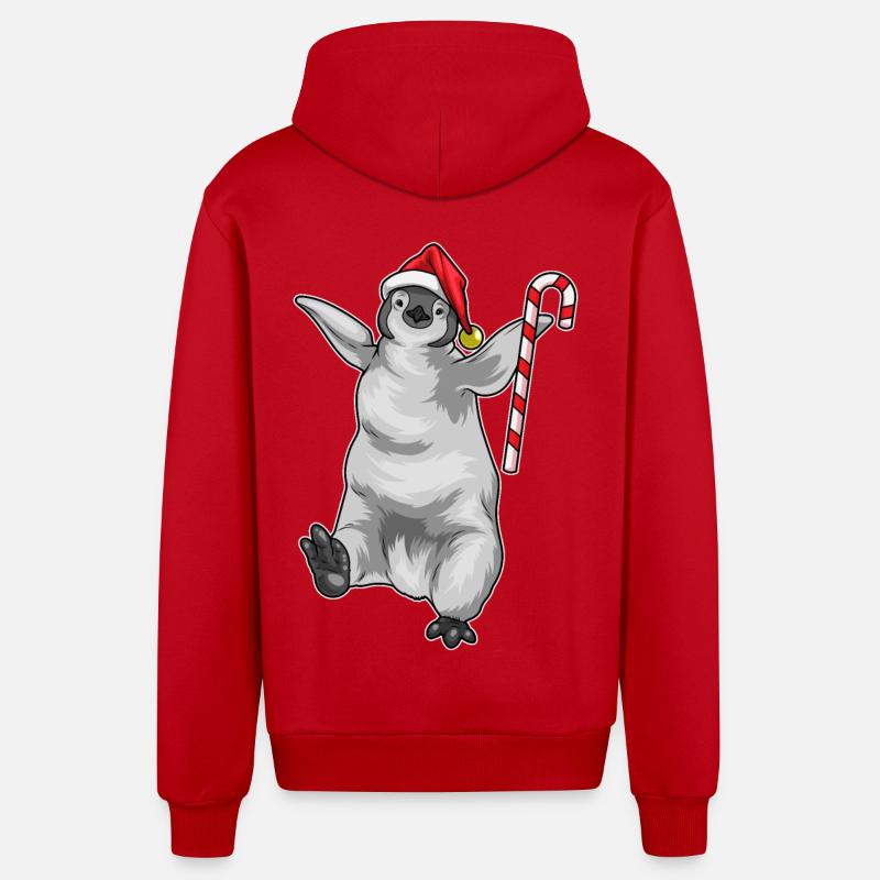 Pingouin Canne de Noël - Veste à capuche bio décontractée fabriquée en UE - rouge