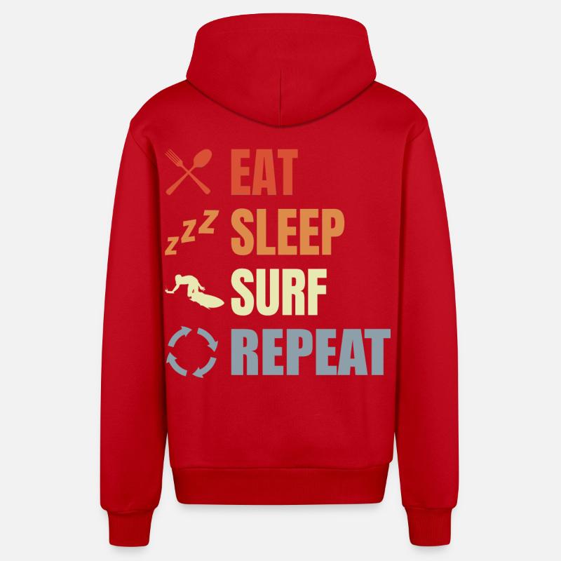 Manger Dormir Surfer Répéter - Veste à capuche bio décontractée fabriquée en UE - rouge