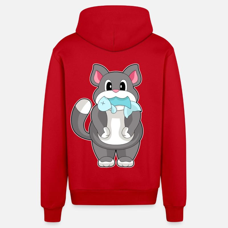 Poisson-chat - Veste à capuche bio décontractée fabriquée en UE - rouge