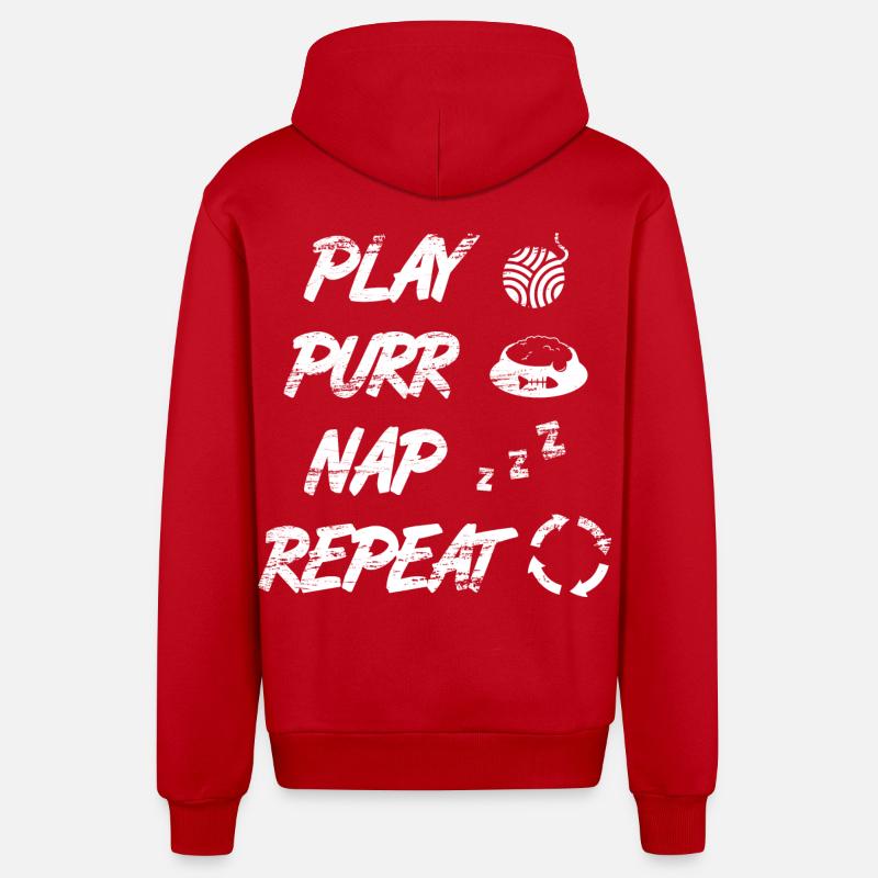 Routine quotidienne du chat - Veste à capuche bio décontractée fabriquée en UE - rouge