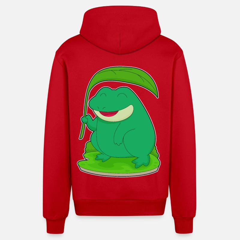 Grenouille avec une feuille comme parasol - Veste à capuche bio décontractée fabriquée en UE - rouge