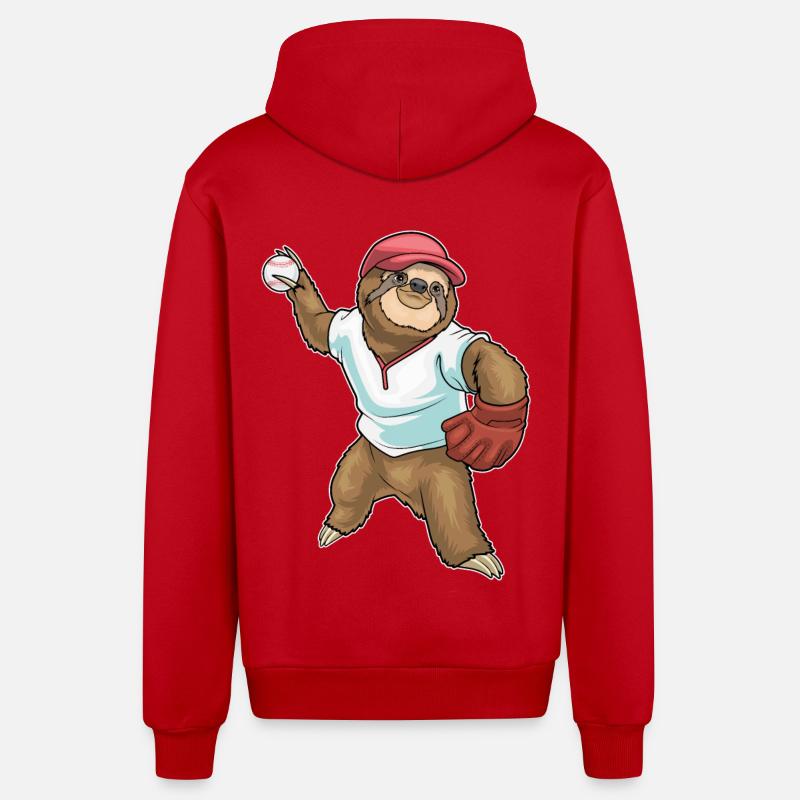 Gant de baseball Sloth - Veste à capuche bio décontractée fabriquée en UE - rouge