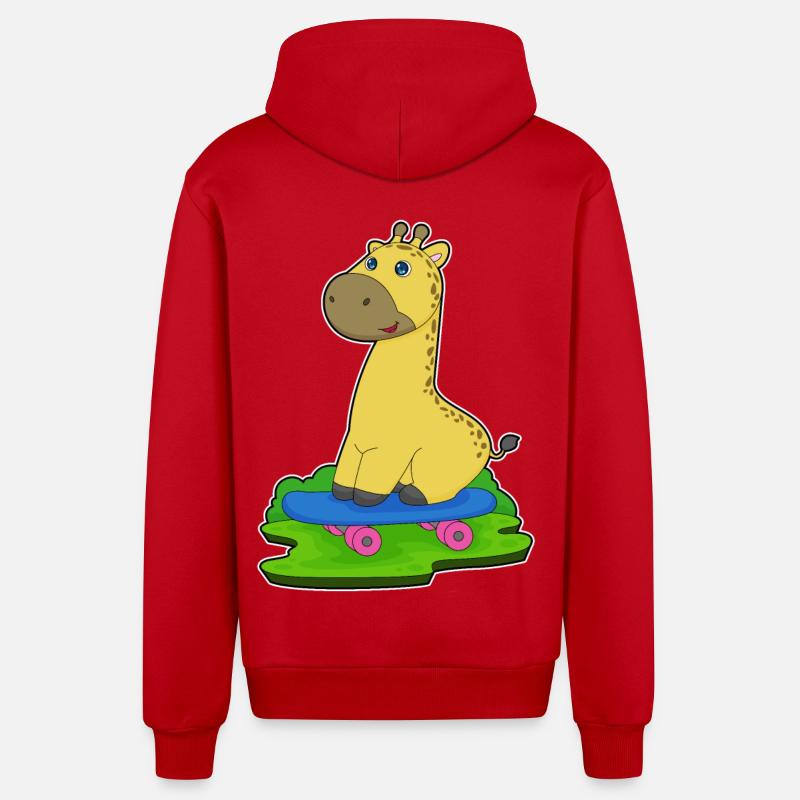 Girafe Skater Skateboard - Veste à capuche bio décontractée fabriquée en UE - rouge