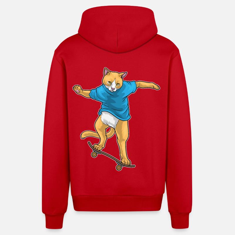 Chat Skater Skateboard - Veste à capuche bio décontractée fabriquée en UE - rouge