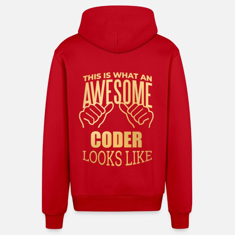 codage - Veste à capuche bio décontractée fabriquée en UE - rouge