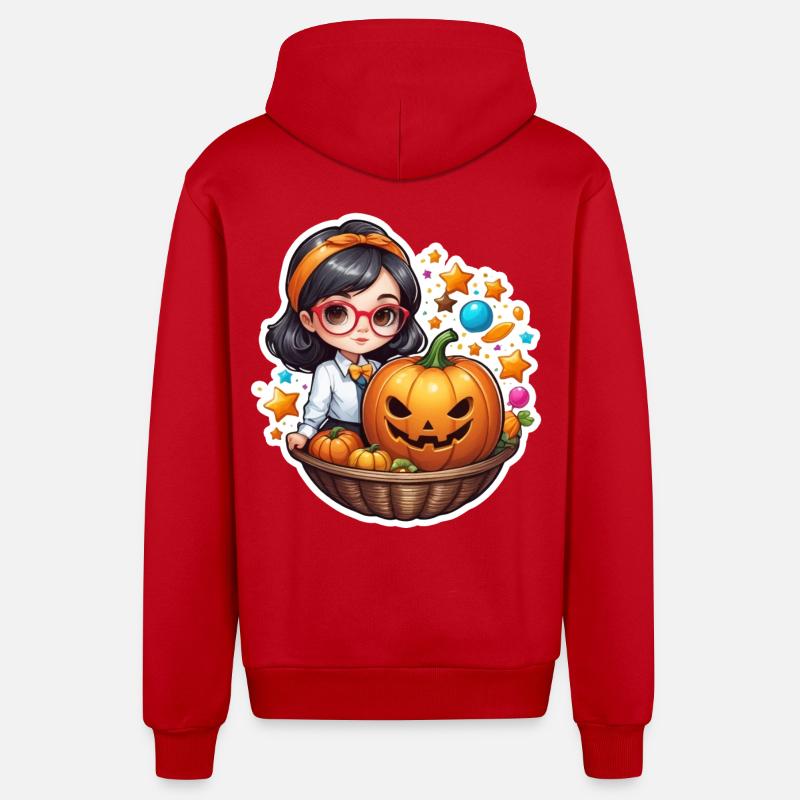 Filles Halloween Citrouille Panier - Veste à capuche bio décontractée fabriquée en UE - rouge