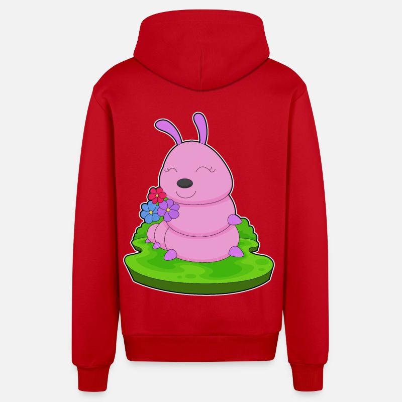 Fleurs de chenille - Veste à capuche bio décontractée fabriquée en UE - rouge