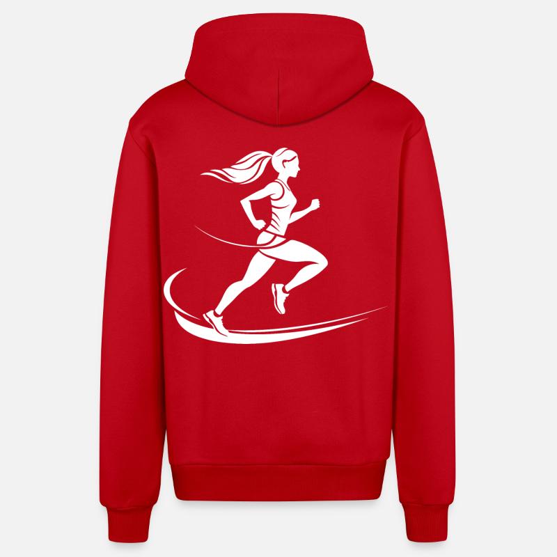 Dessin du coureur - Veste à capuche bio décontractée fabriquée en UE - rouge