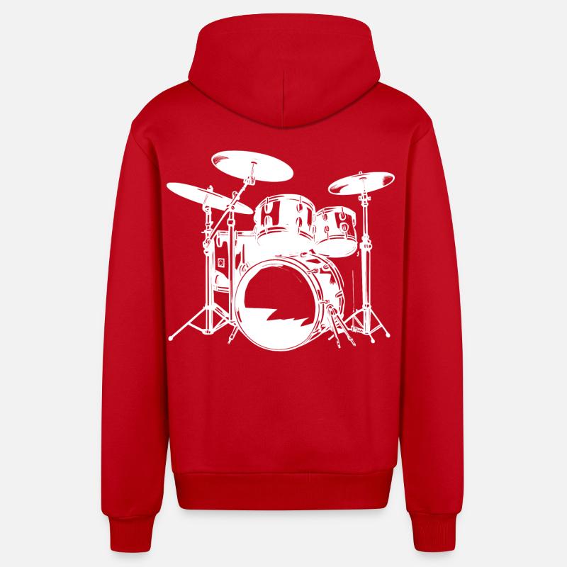 Dessin de batterie - Veste à capuche bio décontractée fabriquée en UE - rouge