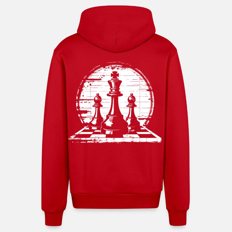 Graphiques de pièces d’échecs - Veste à capuche bio décontractée fabriquée en UE - rouge
