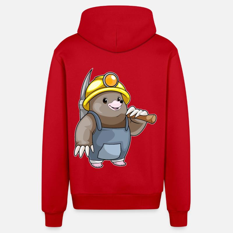Mole Miner Pickaxe Mining - Organic Relaxed Hooded Jacket Made in EU - red