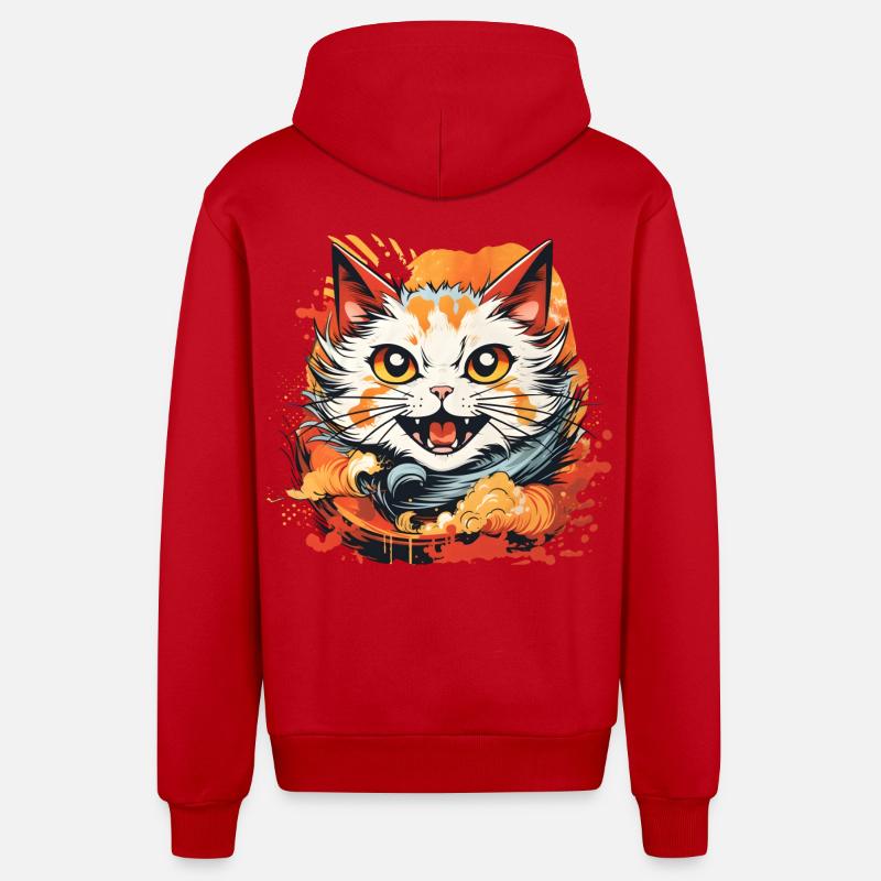 Style d’anime de chat - Veste à capuche bio décontractée fabriquée en UE - rouge