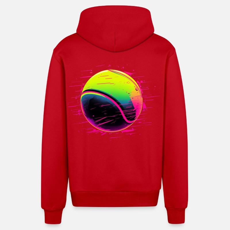 Balle de tennis style synthwave - Veste à capuche bio décontractée fabriquée en UE - rouge