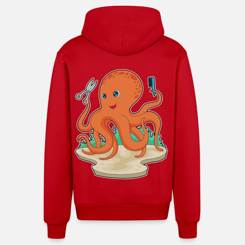 Octopus Coiffeur Ciseaux - Veste à capuche bio décontractée fabriquée en UE - rouge