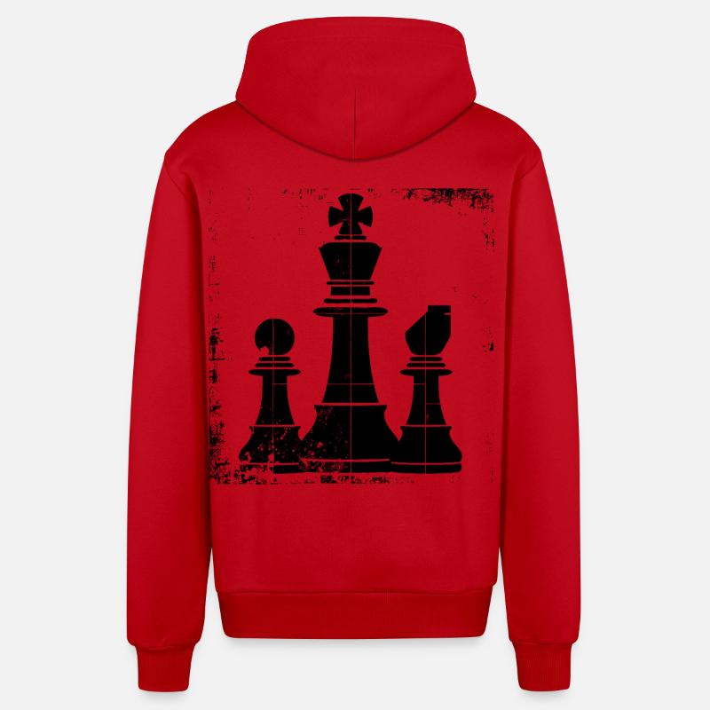 Dessin de pièces d’échecs - Veste à capuche bio décontractée fabriquée en UE - rouge