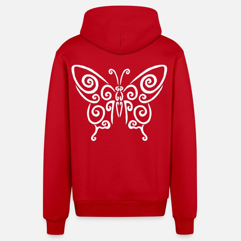 Symbole d'un papillon blanc - Veste à capuche bio décontractée fabriquée en UE - rouge