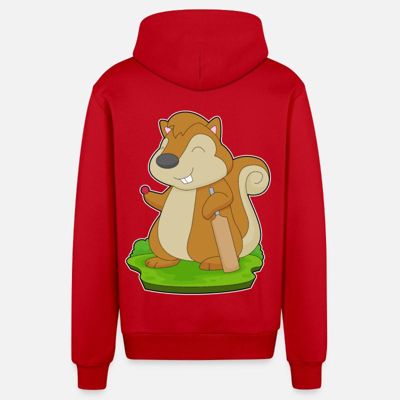 Écureuil Cricket Batte de cricket - Veste à capuche bio décontractée fabriquée en UE - rouge