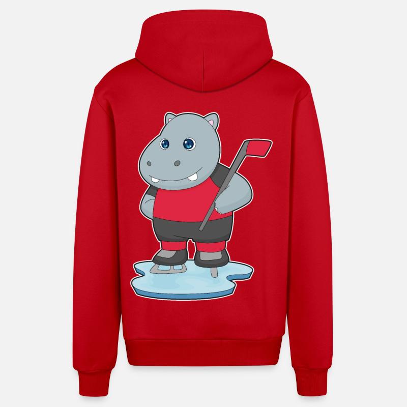 Nilpferd Eishockey Eishockeyschläger - Organic Relaxed Kapuzenjacke Made in EU - Rot