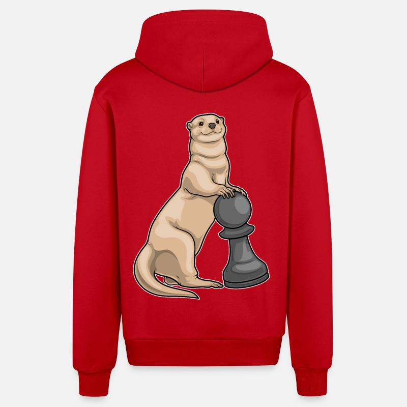Otter Schachfigur Bauer Schach - Organic Relaxed Kapuzenjacke Made in EU - Rot