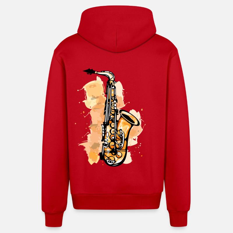 Graphisme pour saxophone - Veste à capuche bio décontractée fabriquée en UE - rouge