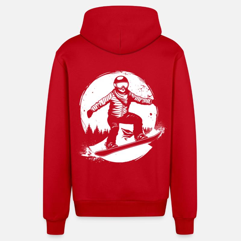 Dessin de snowboarder - Veste à capuche bio décontractée fabriquée en UE - rouge
