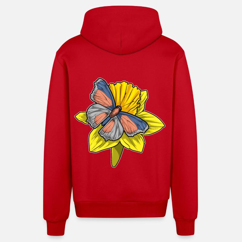 Jonquille papillon - Veste à capuche bio décontractée fabriquée en UE - rouge