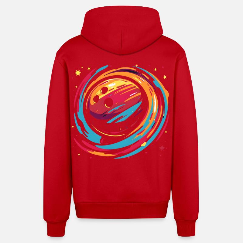 Boule de bowling rétro - Veste à capuche bio décontractée fabriquée en UE - rouge