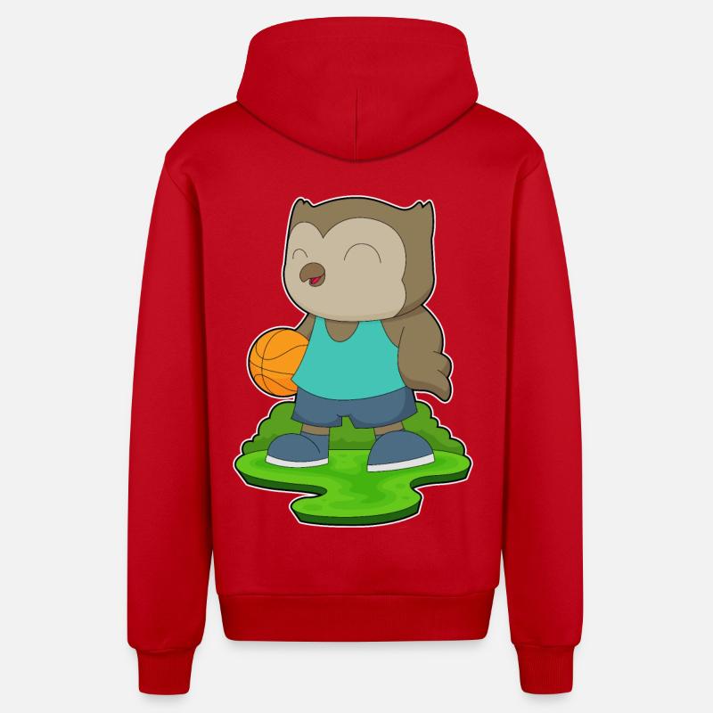 hibou basketteur basketteur basket-ball - Veste à capuche bio décontractée fabriquée en UE - rouge