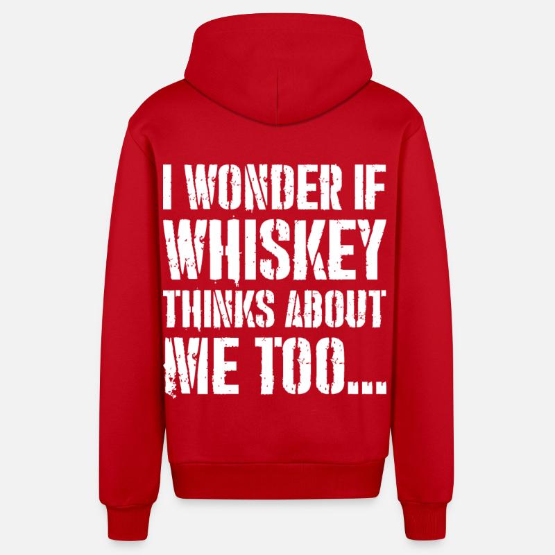 Je me demande si le whisky pense trop à moi Drôle - Veste à capuche bio décontractée fabriquée en UE - rouge
